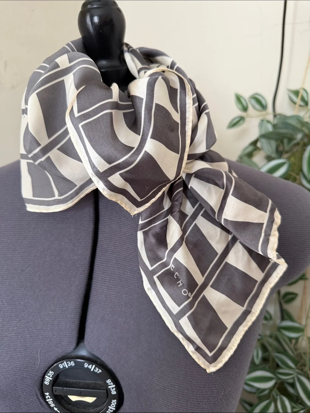 Echo Black & Cream Geometric Silk Scarf